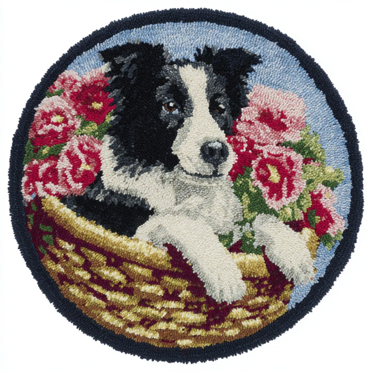 Kitquiver Dog Animal Tapestry Kits for Adults Cartoon Border Collie Latch Hook Kit for Beginners，Tapestry Carpet Latchs Set for Adults Self Knotting Set DIY Craft Kits 50x50cm