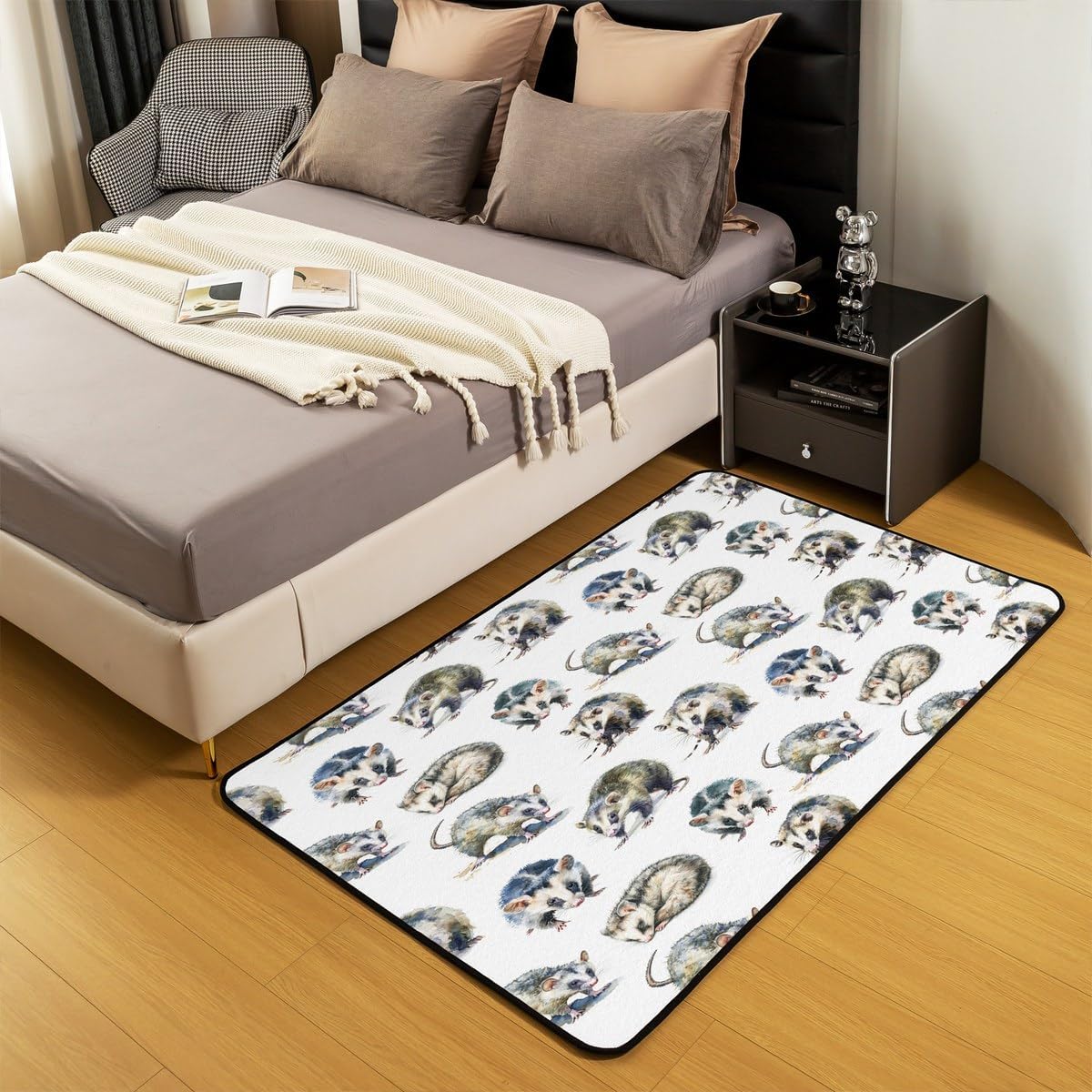 jejeloiu Opossum Area Rug 3x5 Boys Girls Possum Area Rug for Kids Women Men Funny Animal Decorative Carpet Set Indoor Floor Mat Room Decorations