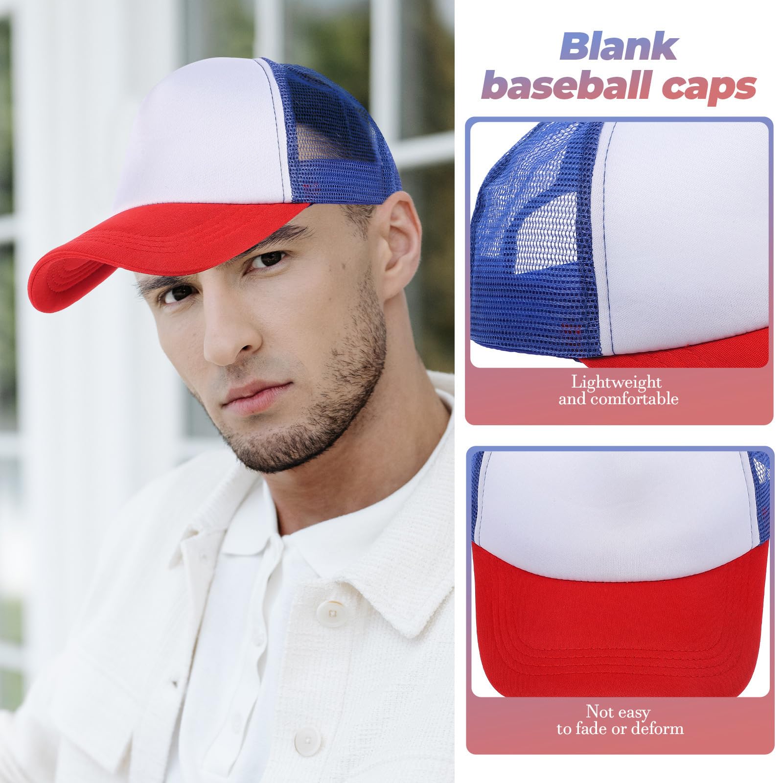 Homoyoyo 10 Gorras de Béisbol de Malla para Sublimación, en Blanco, 10 Piezas, Poliéster Ligero para Bricolaje y Uso Exterior