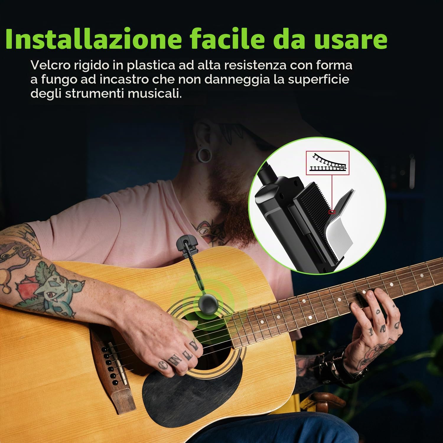 Microfono Wireless per Chitarra UHF, Microfono per Strumenti a Collo D'oca con Trasmettitore e Ricevitore per Chitarre Classiche, Chitarre Acustiche, Sistemi PA, Mixer Audio, Altoparlanti, AT-5
