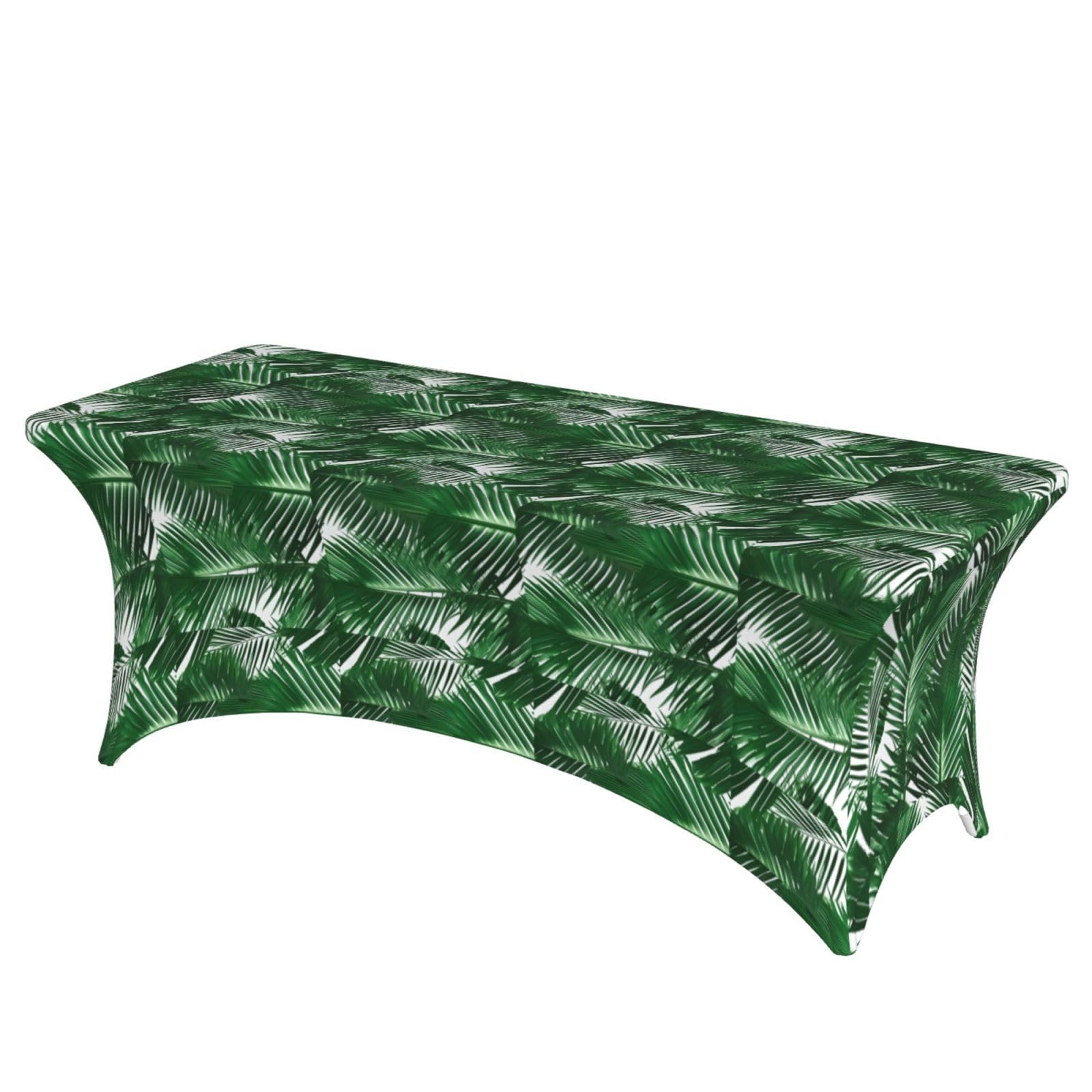 AYYQWE Green Palm Leaf Print Elastic Rectangular Tablecloth For Banquet Outdoor Picnics Office Table Cover