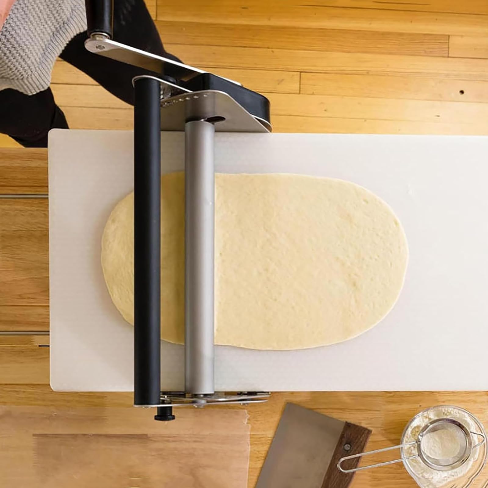 MObyat Laminoir à pâte Manuel Pliable, en Acier Inoxydable, avec Trous de positionnement et poignées de Transport, épaisseur réglable de 0 à 17,5 mm, pour Boulangerie et pâtisserie