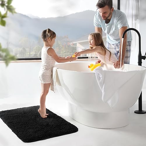 Miniatura 2 de TECHMILLY Juego de 2 alfombras de baño súper suaves y peludas, absorbentes, gruesas, antideslizantes, de secado rápido, lavables a máquina, para