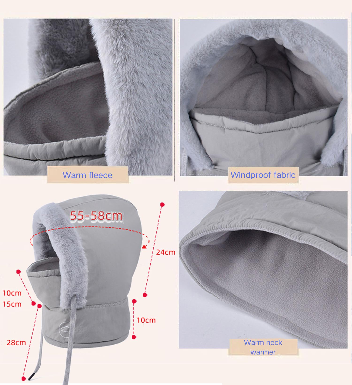 Gorro de Esquí Bufanda con Capucha Sombrero con Capucha Forro Polar Mujer 2 en 1 Cálido Balaclava Invierno