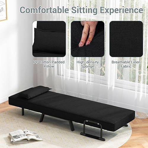 Miniatura 9 de MAT EXPERT Silla convertible con almohada, silla plegable moderna 4 en 1 con respaldo ajustable de 6 niveles, sofá cama individual cómodo para sala