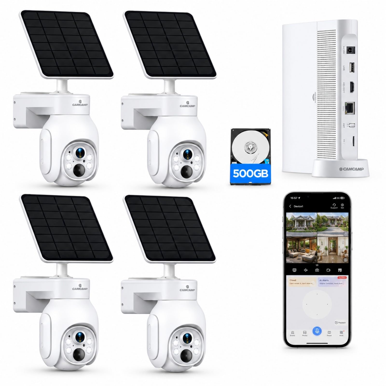 Camcamp Solar Security Cameras Wireless Outdoor 4 Pack, Home Camera System