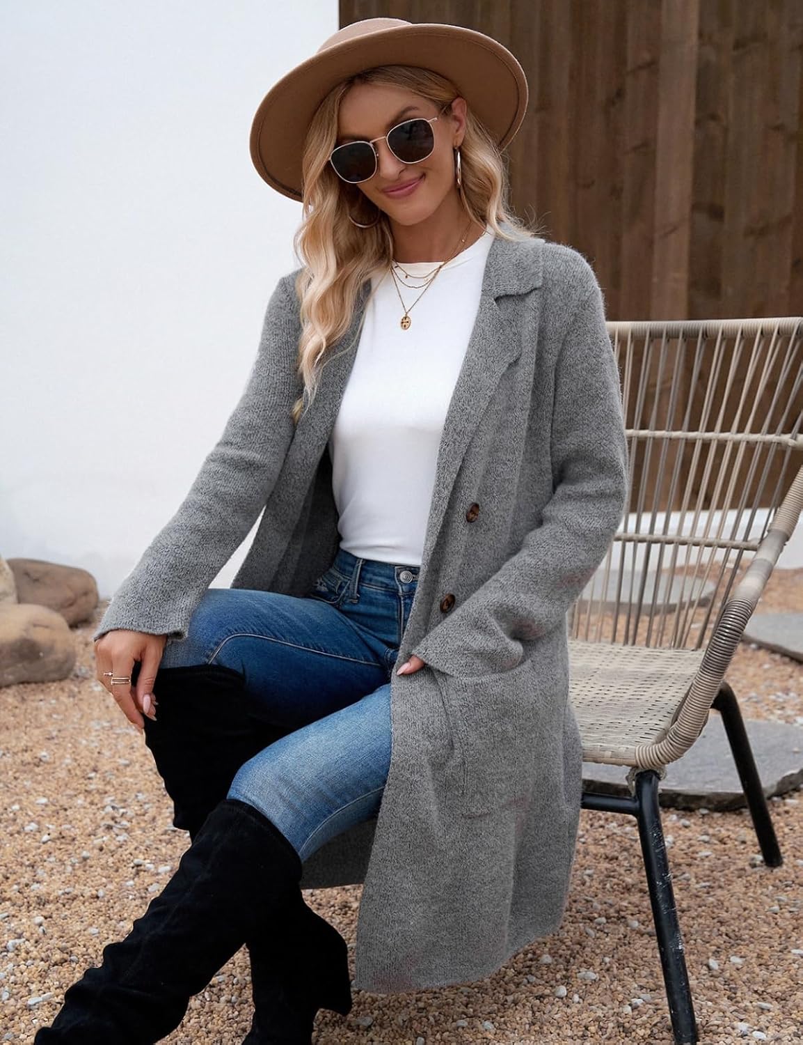 CiCiBird Women Fall Long Cardigan Sweater Trendy Knit Jacket Coat Dressy Blazer Coatigan - Image 3