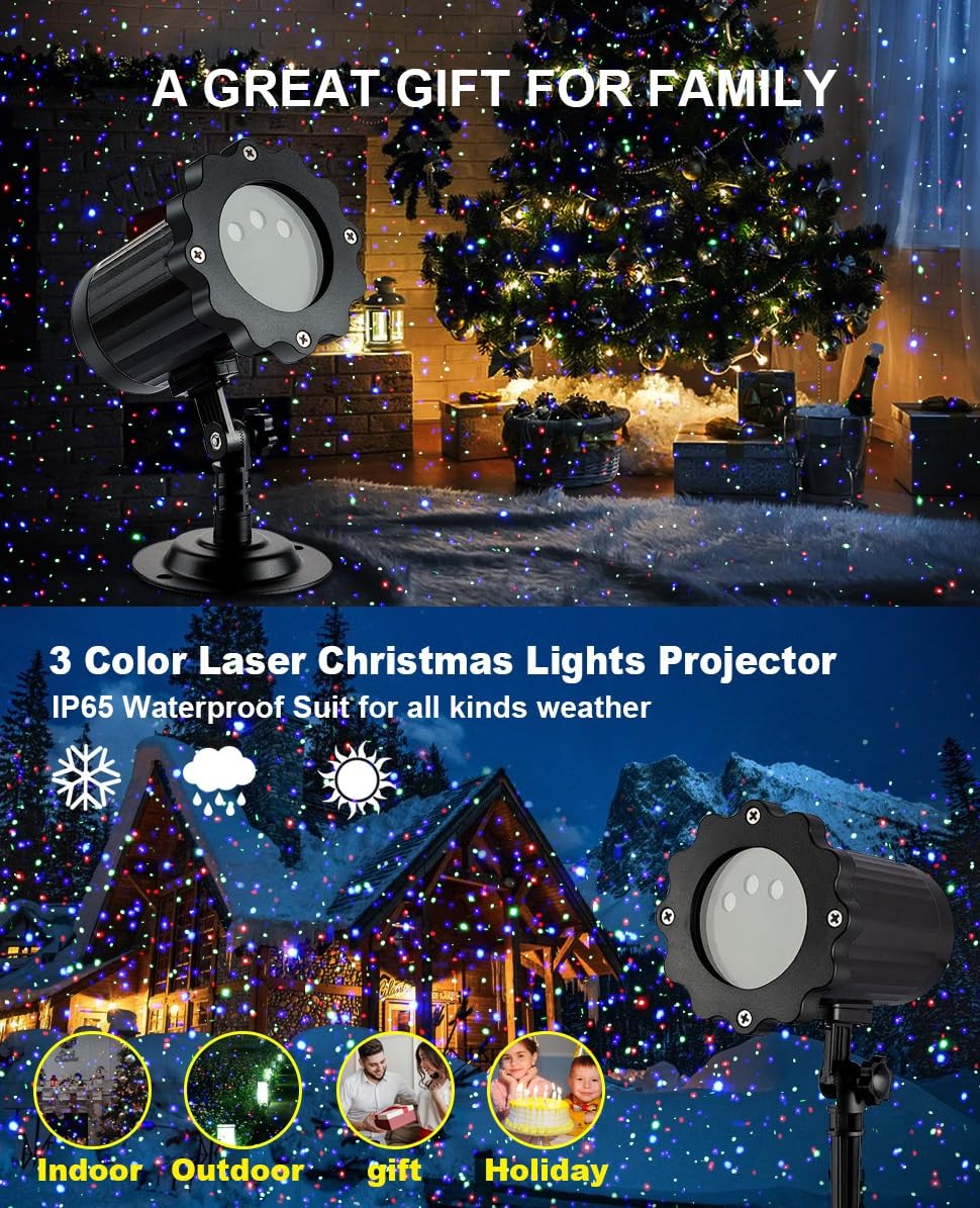 Projecteur de Noël à LED pour extérieur - Projecteur étoilé - Étanche - Avec 3 modes de fonctionnement - Pour décoration de vacances et événements