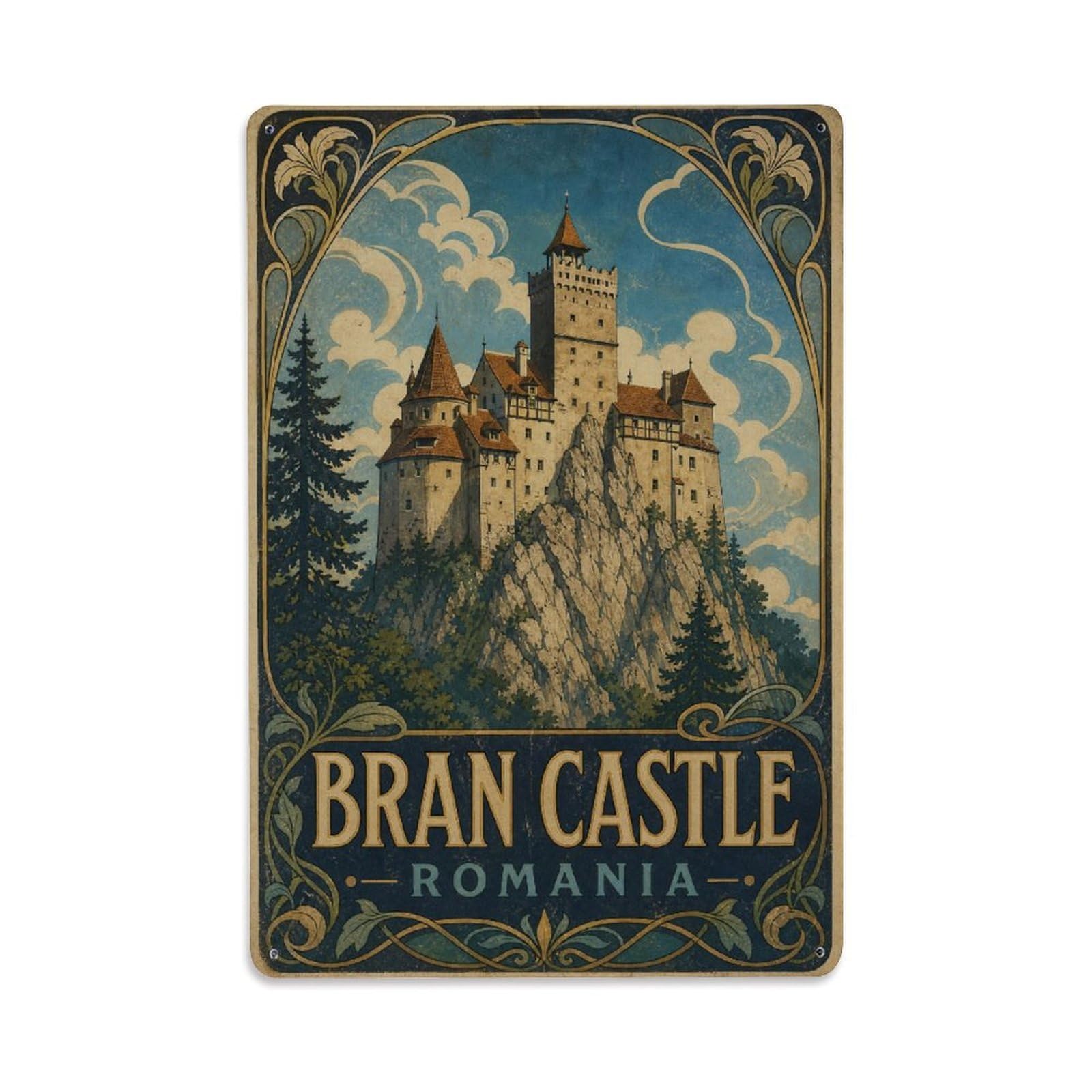 Vintage Travel Romania Bran Castle Metal Tin Sign