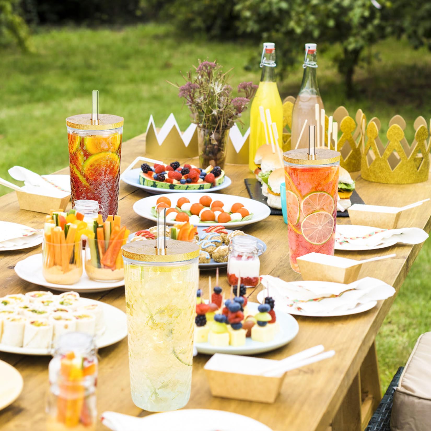 Forbabe 2er Set Glasbecher 650ml - Mit Bambusdeckel Und Glasstrohhalm