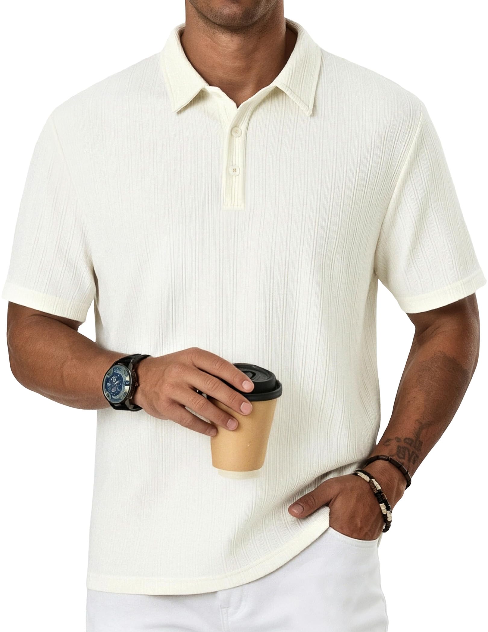 Mens Polo Shirts Short Sleeve Textured Knit Collared Golf Shirts