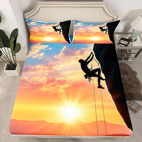 Miniatura 1 de Erosebridal Juego de sábanas de escalada en roca, tamaño Queen, juego de ropa de cama deportiva extrema para niños y adolescentes, sábana bajera