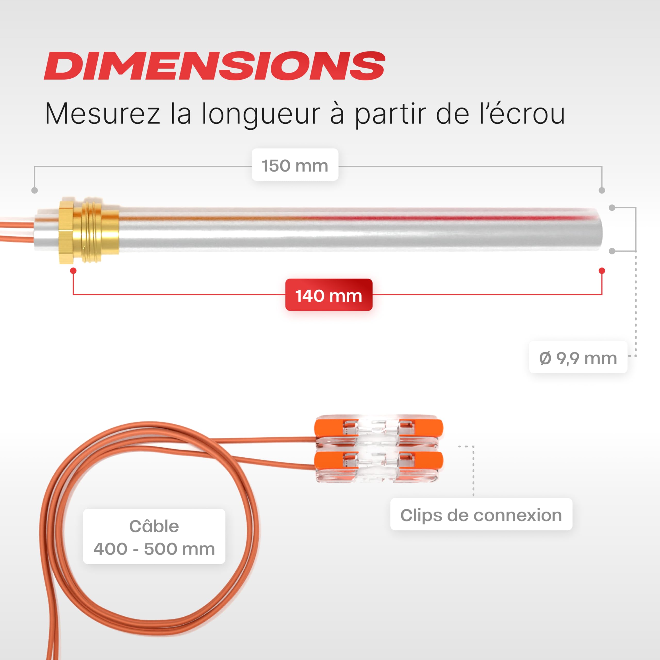 FIATLUX Bougie poêle à Granulé MCZ / Superior / Piazzetta / Jolly Mec / RED / Interstoves / Invicta / Freepoint / SKIA / Kausiflam (140/150mm - 280W - filetage 3/8'), (FL-0002)