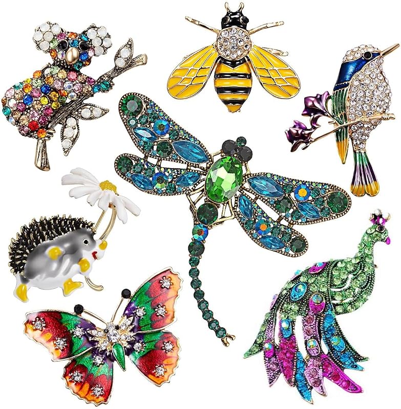 Juego de broches para mujer, alfiler de cristal, regalos de Navidad, rellenos de medias, broches de flores elegantes con insectos de animales vintage, broches a granel para mujeres y niñas