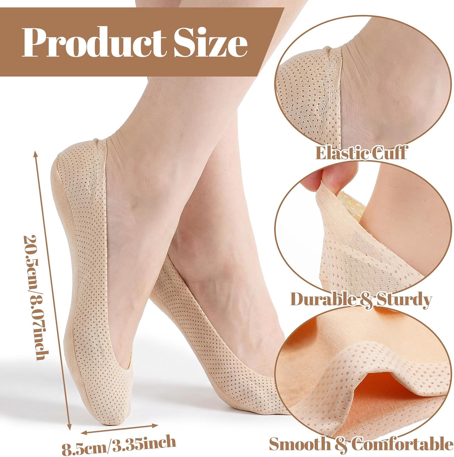 5 Pairs No Show Socks Womens for Flats Cotton Sock for Flats Non Slip Thin Silky Dress Footies Liner Invisible Socks Flat Loafers Sneakers