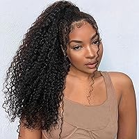 Vista 18 de Human Hair Water Wave Drawstring Ponytail Extensions - Natural Black Corn Wave for Black Women - Clip in Extensions (20")