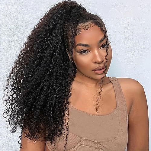 Miniatura 4 de Cabello humano rizado con cinta mágica envolvente, extensiones de cabello brasileño con clip, rizado afro, color negro natural (16 pulgadas, 1B,