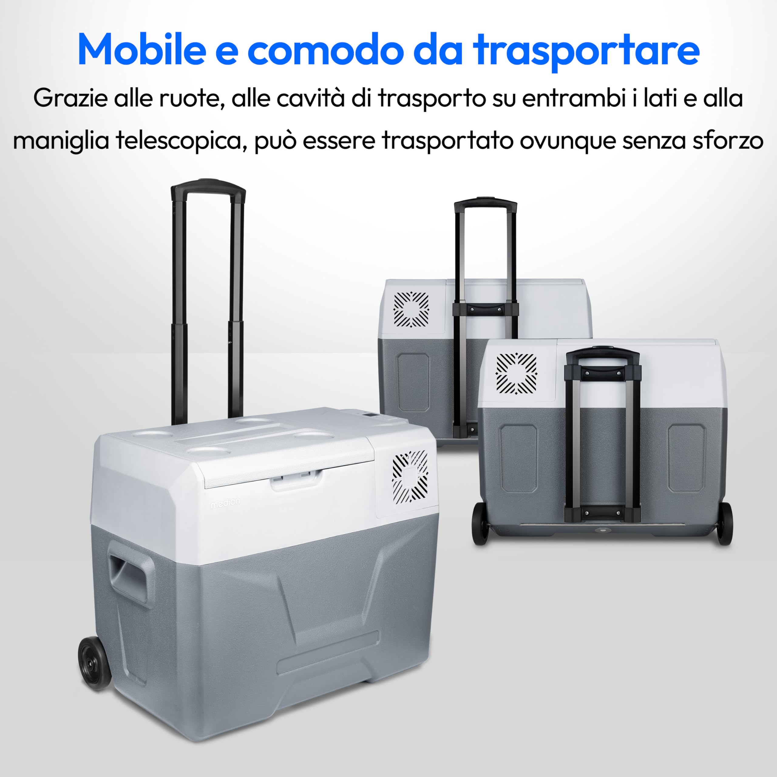 MEDION Frigo portatile con compressore (elettrico, 39 litri di spazio, 60 watt, da -20°C a 20°C, display a LED, USB, adattatore da 230V 12V 24V per auto, camion, camper, campeggio (MD13111)