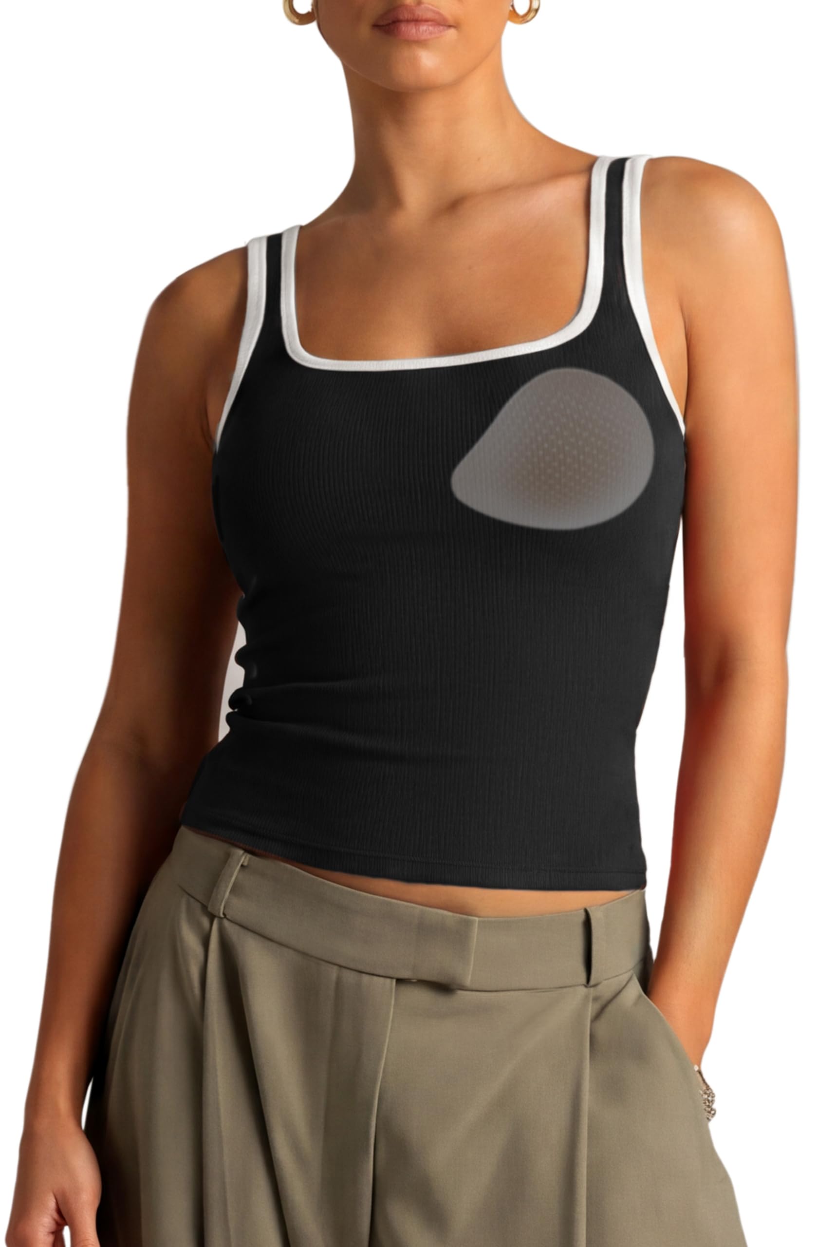suuksess Women Cotton Rib Squre Neck Tops Sleeveless Summer Padded Basic Tank Top-picture-16