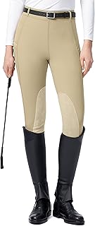 Women's Horse Riding Pants with Zipper Pockets Knee-Patch Schooling Tights Equestrian Breeches for Women