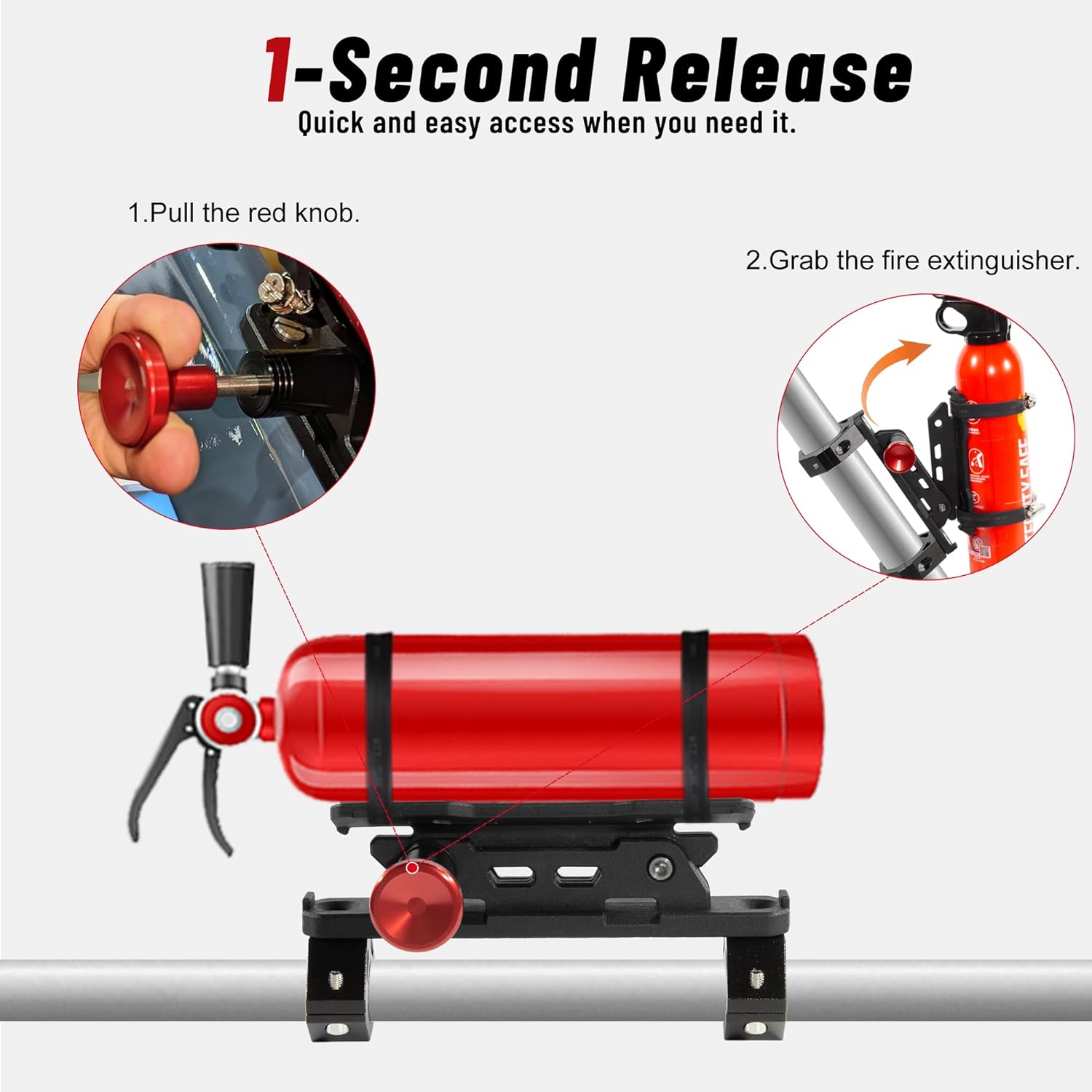ATV Motorcycle Fire Extinguisher Bracket - Quick Release Fire Extinguisher Holder Mount - Universal 7/8" to 9/8" Handlebar Compatible with Yamaha/Polaris, Honda/Can-Am/Kawasaki - Secure Extinguisher