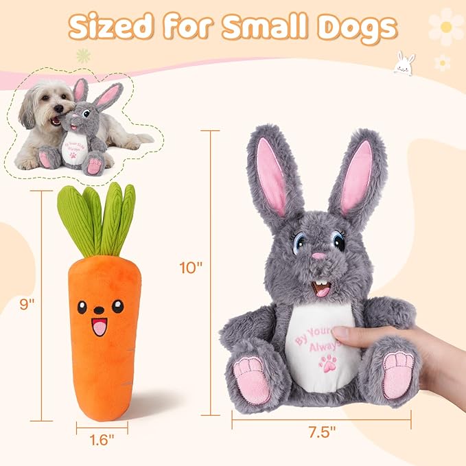Juguetes para Perros Pequeños, Set de Peluche de Conejo y Zanahoria con Chirriador y Papel Crujiente, 2 Piezas miniatura 6