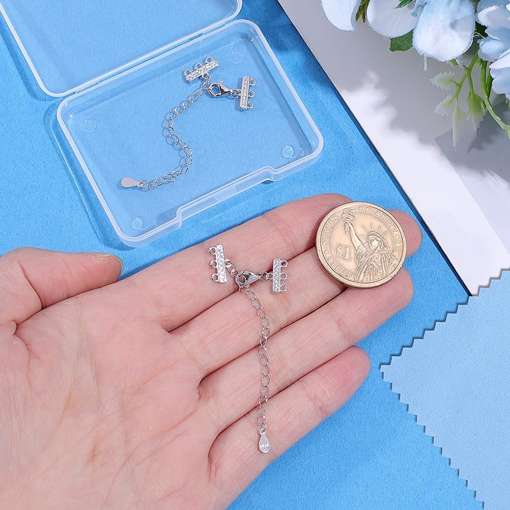 PH PandaHall 2pcs Sterling Silver Necklace Layering Clasp, 3 Strands Layered Necklaces Clasps Connectors Micro Pave Cubic Zirconia Separator with Extender for Women Jewelry Making Bracelet Necklace