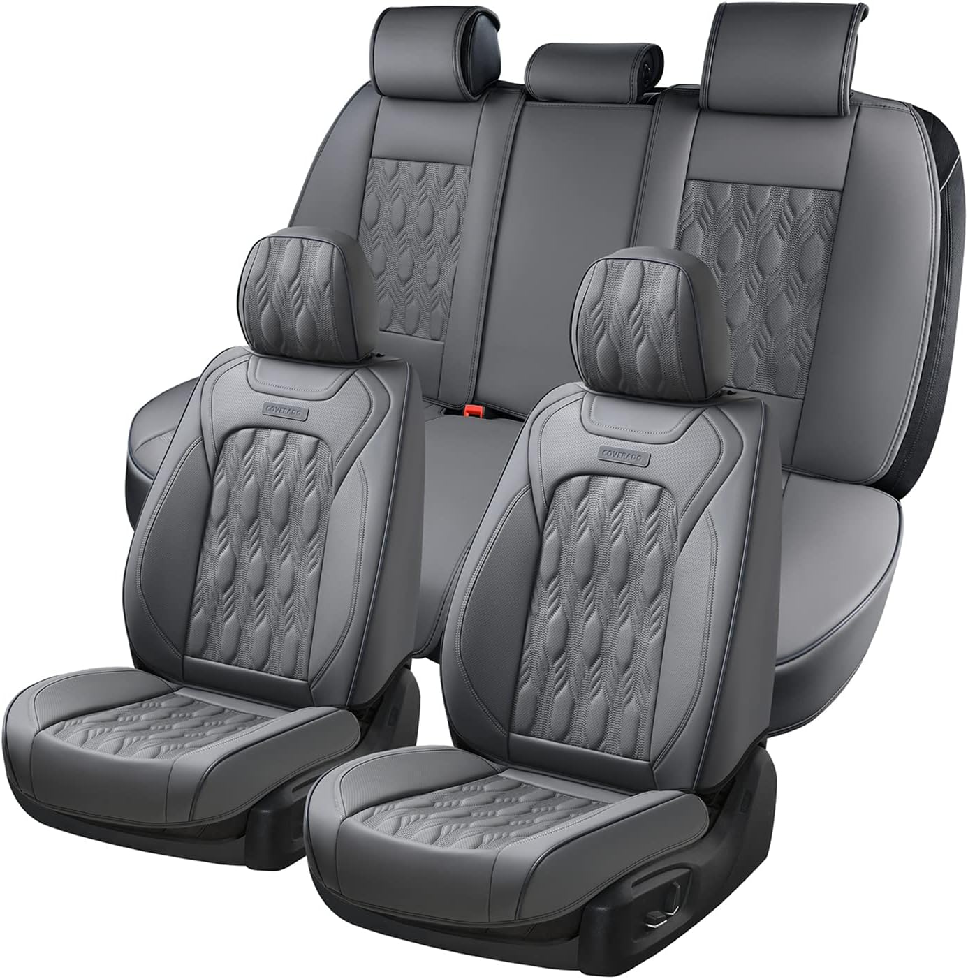 Car Seat Cover Full Set, Front and Back Seat Covers for Cars, 5 Seats Luxury Leather Seat Covers, Waterproof Car Seat Protectors, Driver Seat Cushions Fit for Most Vehicles, Gray