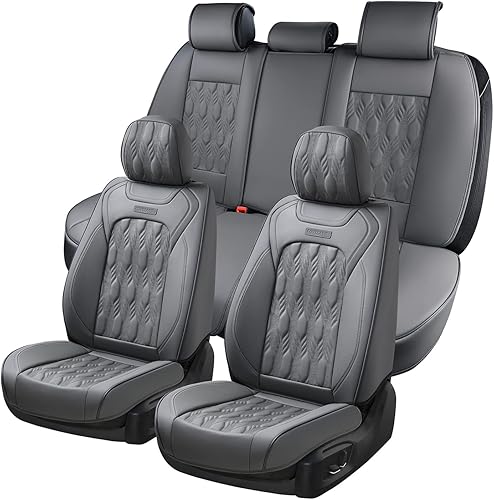 Coverado Juego completo de fundas de asiento delantero y trasero para auto, para 5 asientos, de lujo, impermeable, piel sintética, protector, ajuste