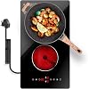 Ceramic Hob 2 Zones, Plug in 2 Ring Electric Hob, Built-in & Countertop Stove Top with 9 Power Levels Touch Control, Child Lock, All Pots Compatible, 3000W Double Electric Hob