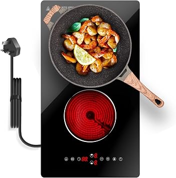 Ceramic Hob 2 Zones, Plug in 2 Ring Electric Hob, Built-in & Countertop Stove Top with 9 Power Levels Touch Control, Child Lock, All Pots Compatible, 3000W Double Electric Hob