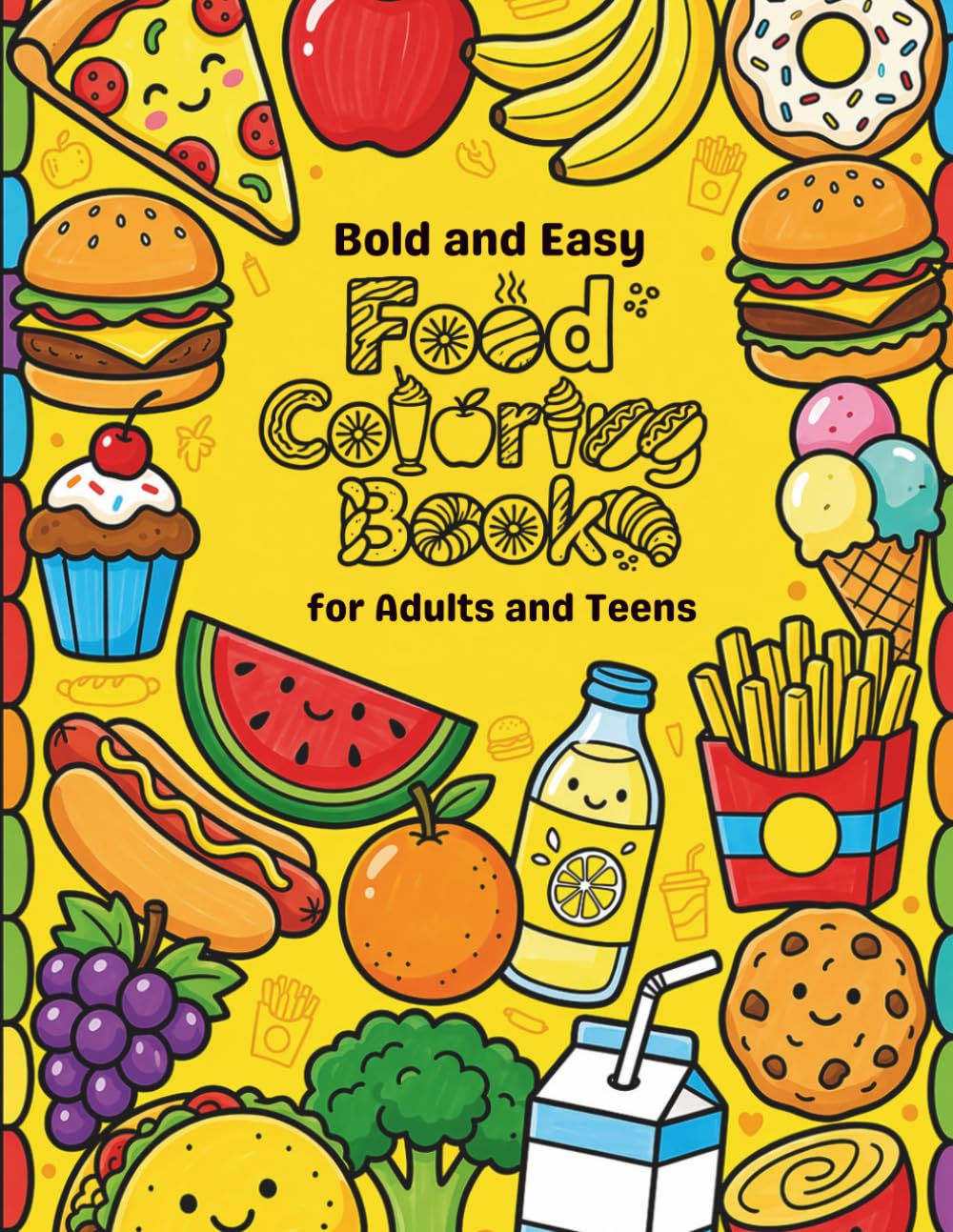 Bold and Easy Food Coloring Book for Adults and Teens: 50 Simple and Satisfying Big Designs for Stress Relief and Relaxation | Large Print Dessert, ... Relaxation Series: Relax, Create, Repeat)