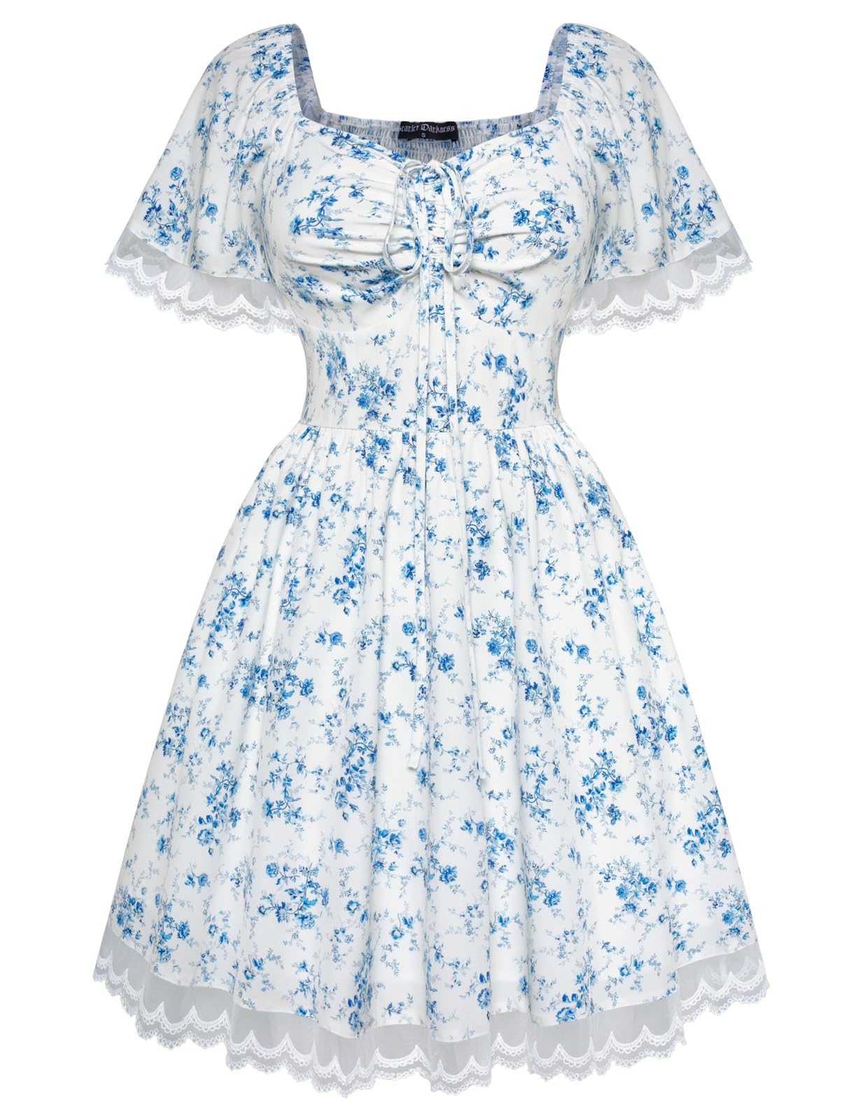 SCARLET DARKNESS Victoriaanse bloemenjurk voor dames, pofmouwen, veters