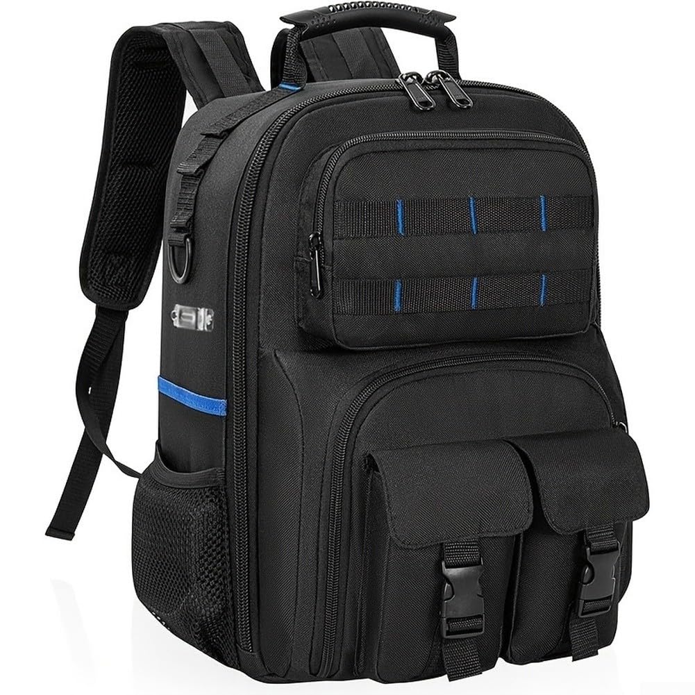 Mochila de herramientas con placa base móvil, bolsa de almacenamiento de herramientas de tela, organizador de herramientas de 11.8 x 6.3 x 15.7 pulgadas para herramientas manuales y equipos