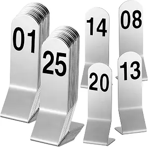 Honeydak 1-25 Table Numbers Silver Z Stand, Double-Sided Steel Stands