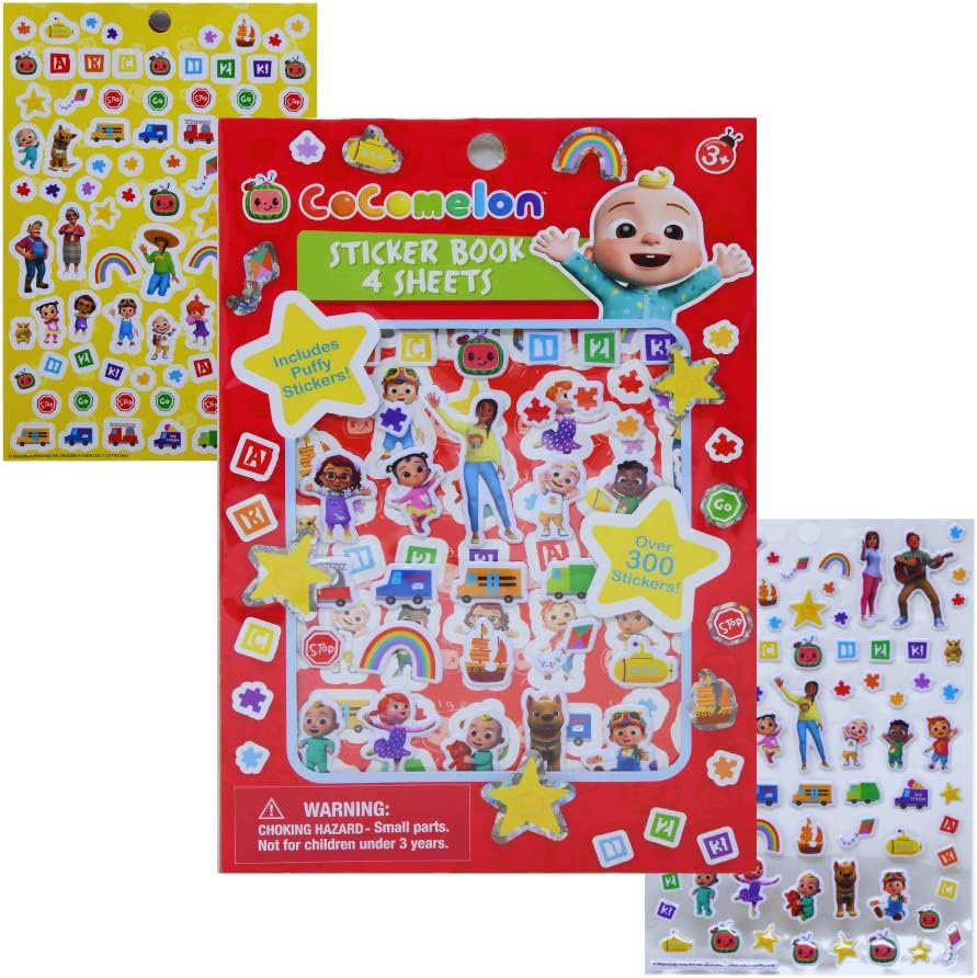 Cocomelon-Inspired Colorful Sticker Book: 300+ Stickers, 1 Puffy Sheet - Ideal for Party Decorations, Favors, Goodie Bags, Candy Bags, Birthday Supplies - Boys and Girls' Favorite Creative Fun!