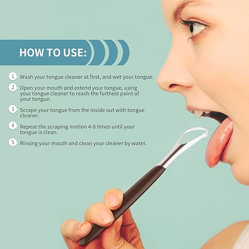 Miniatura 6 de 4 raspadores de lengua reducen el mal aliento para adultos y niños de acero inoxidable de metal para lengua limpiadores orales reutilizables limpias