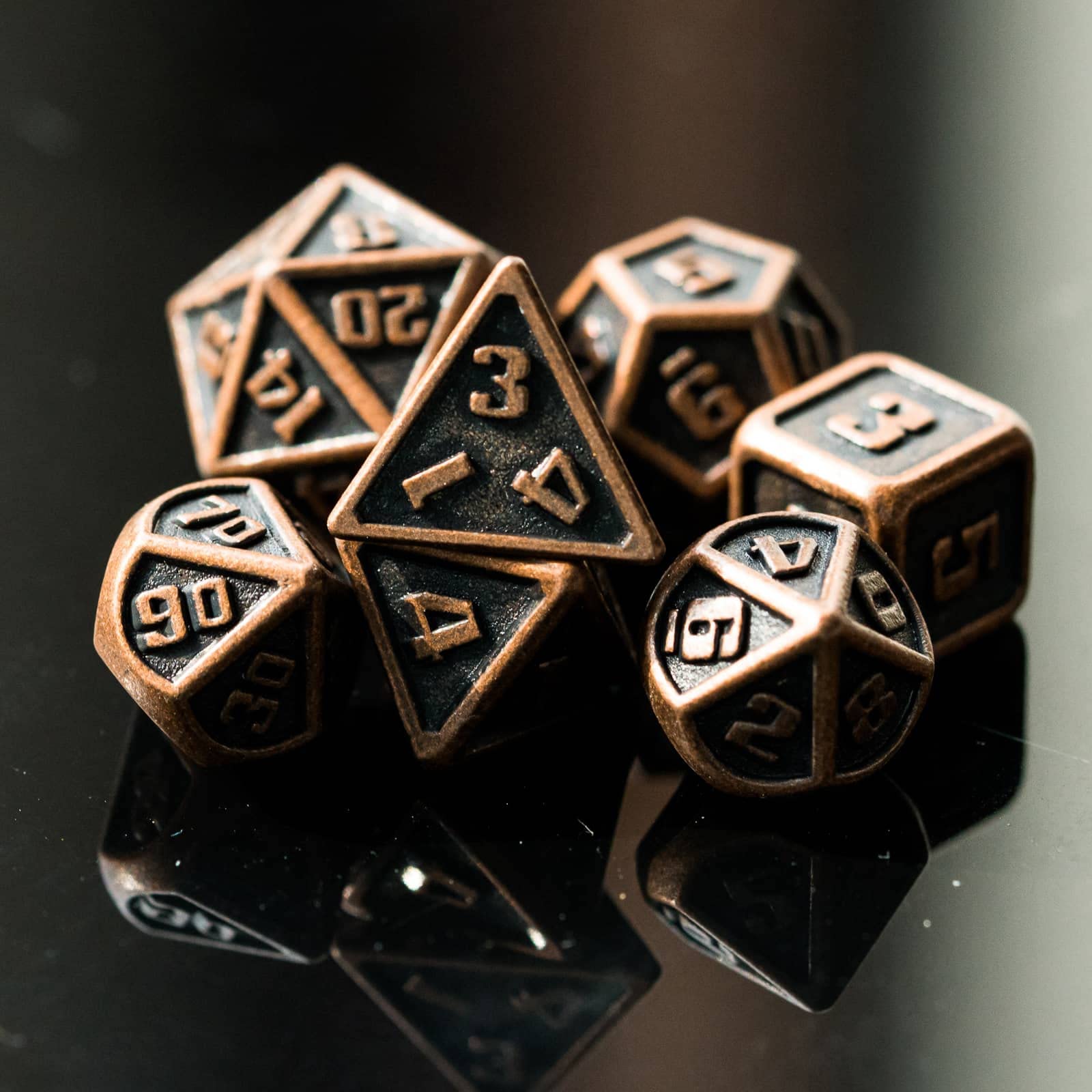 Cusdie Mini Metal Dice 10MM, 7 PCs Metallic DND Dice Set, Mini Polyhedral Dice Set, for Role Playing Game D&D Dice (Red Copper) - Image 4