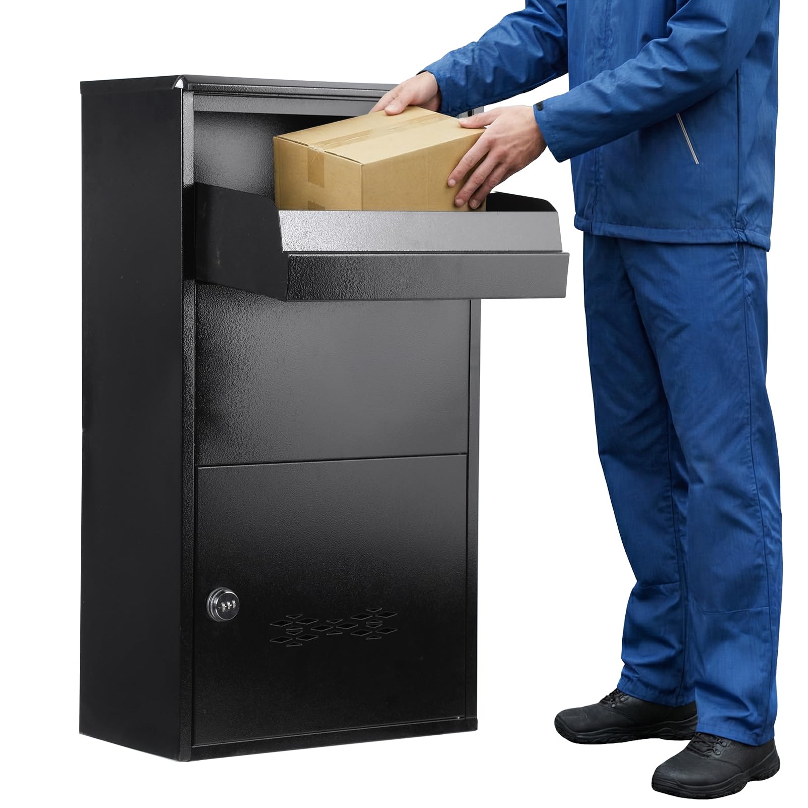 Fiakoais Black Large Capacity Delivery Box, Lockable Outdoor Parcel Drop Box With Combination Lock, Weatherproof Post & Letterbox, Anti Theft Secure Mailbox, Wall Mounted Package Storage Box (Black)