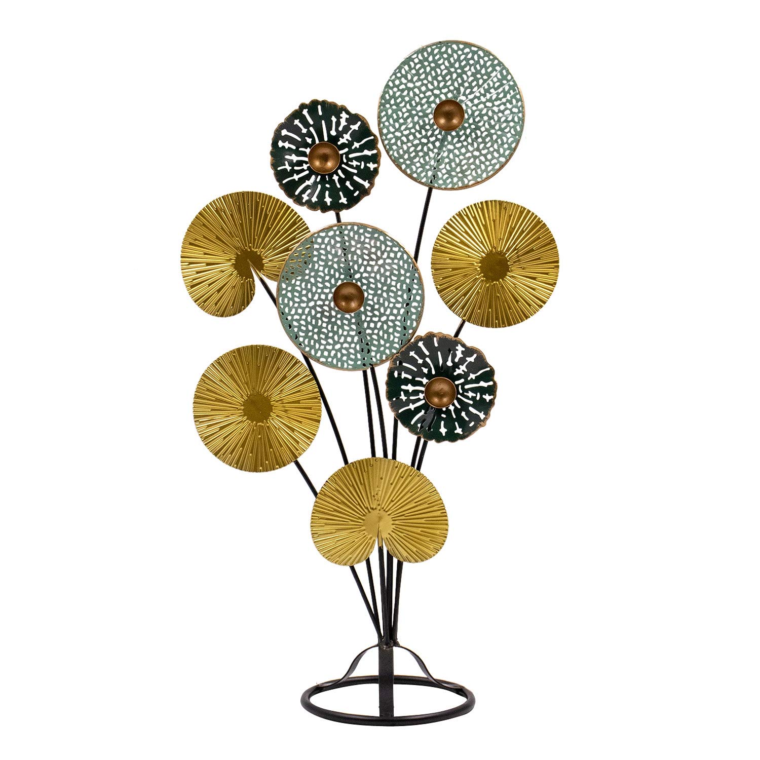 Lifestyle & More Escultura Moderna Figura Decorativa Flor de Metal Negro/Oro/Azul Altura 53 Anchura 32 cm