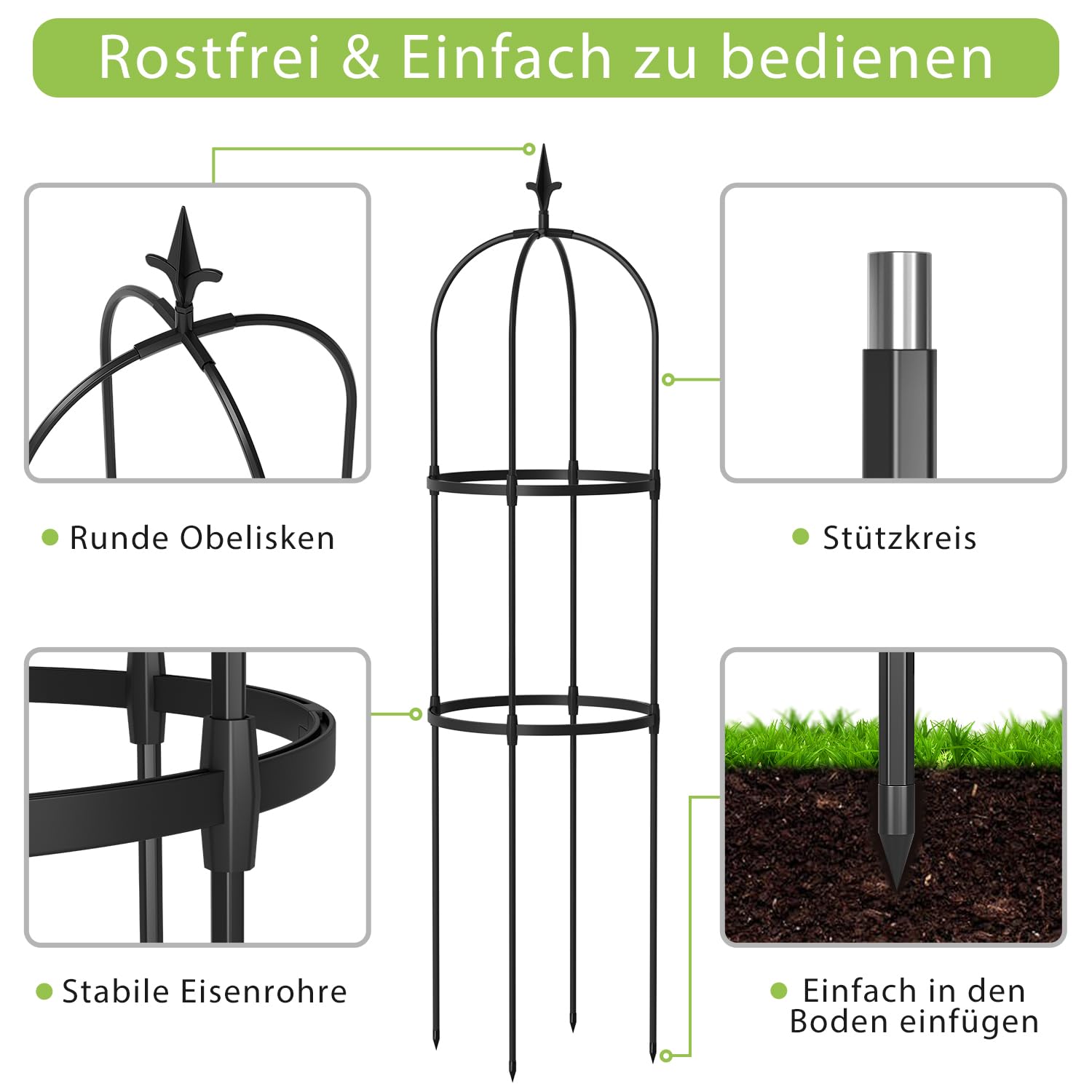 Lot de 3 obélisques de jardin de 120 cm pour plantes grimpantes, treillis de jardin en métal pour lieux publics et cours privées
