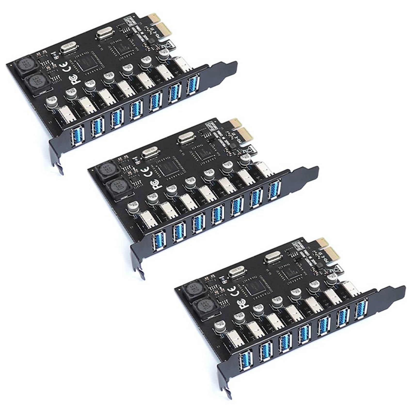 3X Adaptateur PCI Express USB 3.0 PCI E à 7 Ports Carte Adaptateur D'Extension USB 3 Convertisseur de ContrôLeur USB3 PCIe PCI-E X1 (Via)