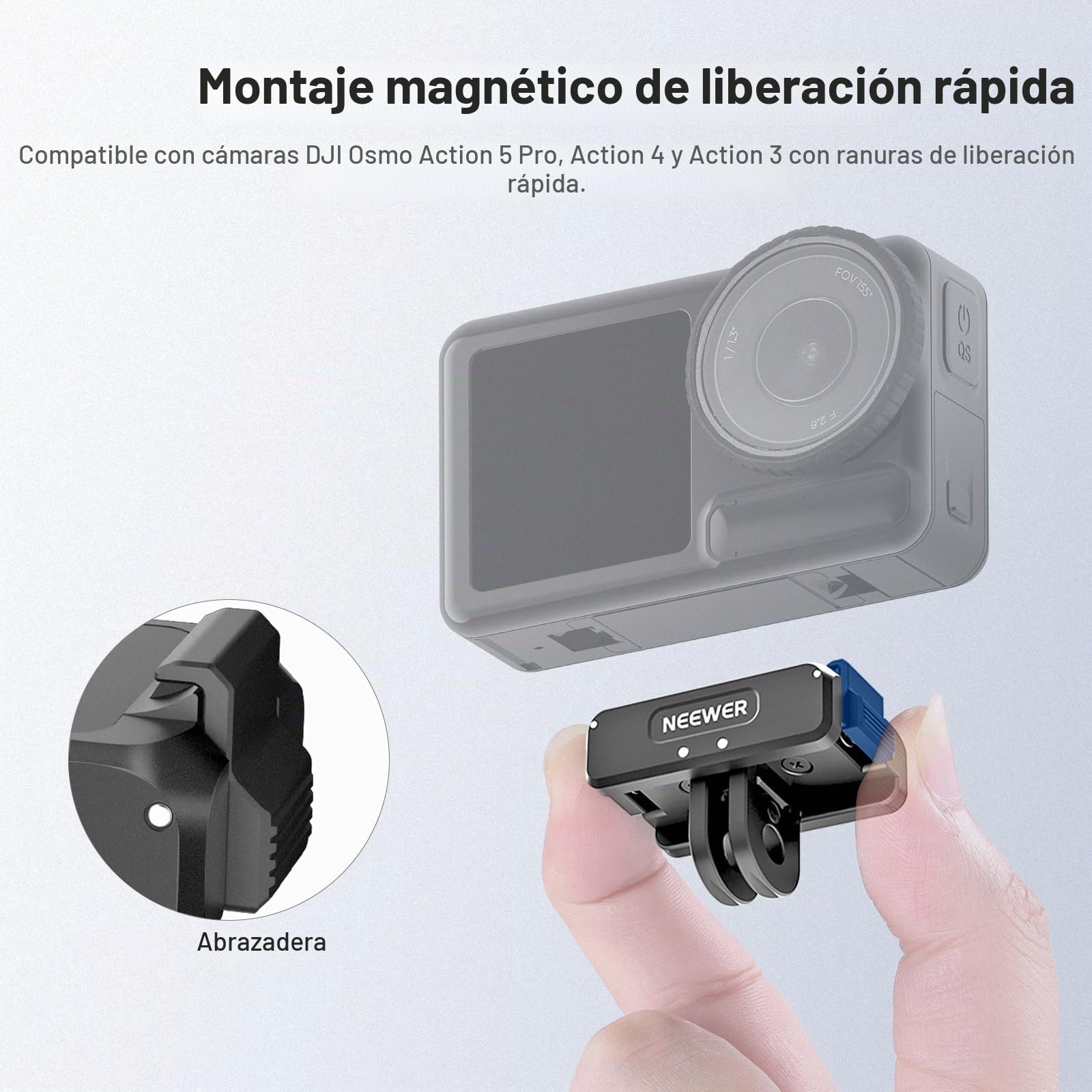 NEEWER Adaptador Montura Magnética Mejorado Compatible con dji Osmo 360/ Action 5 Pro/4/3, Montura Cámara Acción Liberación Rápida, Accesorios para Vlogs con Rosca de Trípode de 1/4", AC011