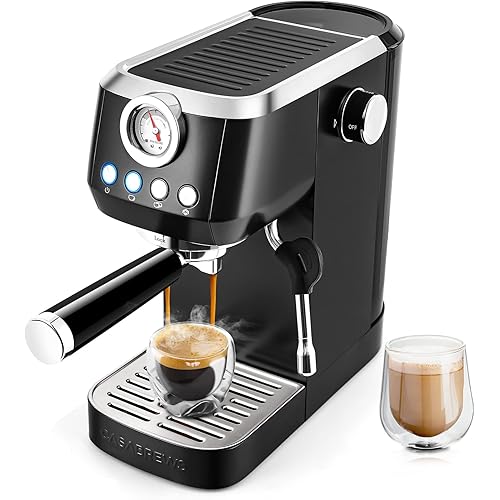 CASABREWS Espresso Coffee Machine With Steamer, 20 Bar Compact Espresso Machine, Stainless Steel Cappuccino and Latte Machine With 43.9 oz Removable Water Tank, Black