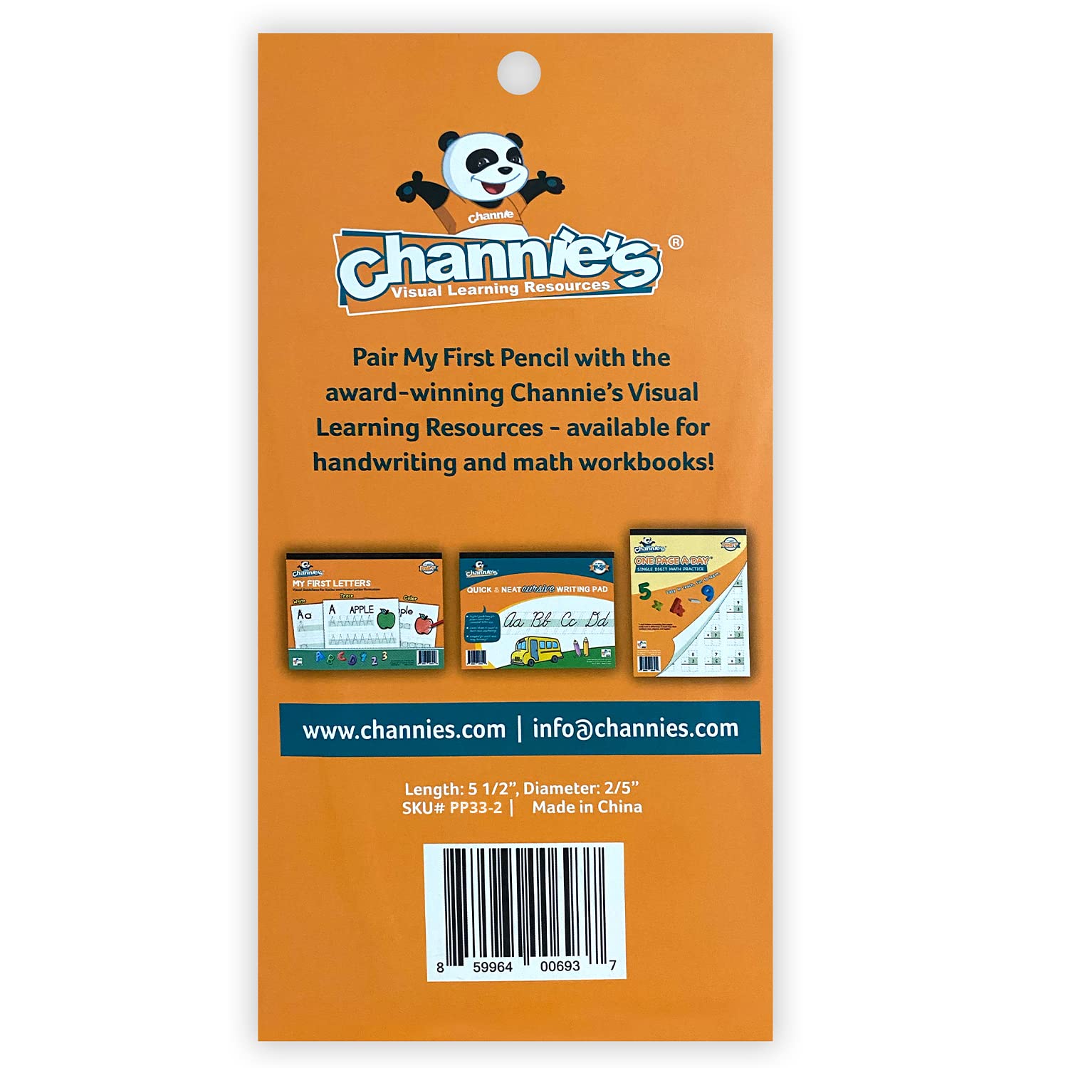 Channie's Childrens My First Pencil, Kids Graphite Jumbo Barrel Pre-harpened 2B Lápices para niños de 3 a 7 años, panda de madera, paquete de 2 (10 lápices)