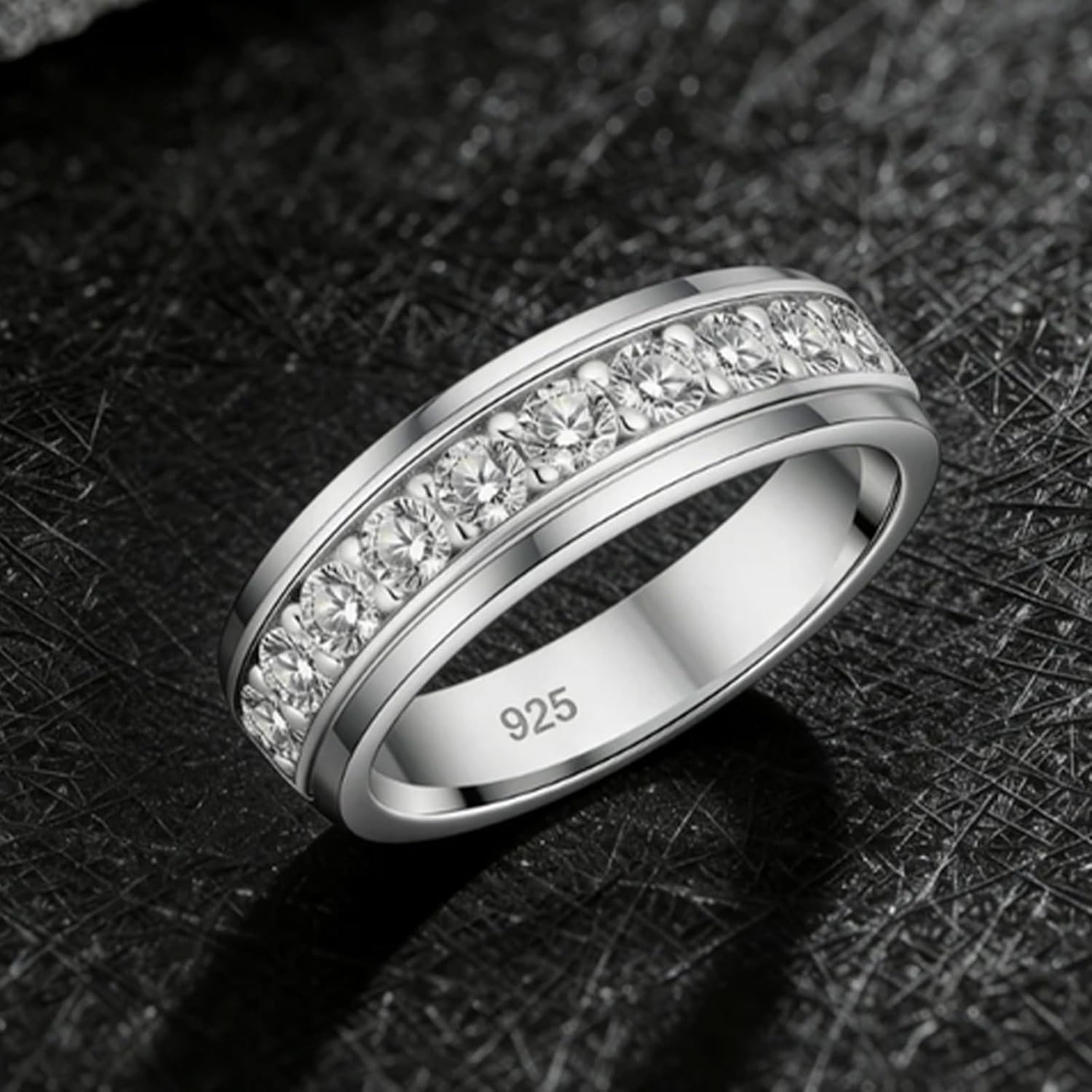 Mens Moissanite Wedding Band 925 Sterling Silver Rings For Men 14K White Gold Plated 1ct D Color VVS1 Clarity Brilliant Lab Created Stone 9 Round Cut Engagement Rings For Him Size 7-14 - Image 3