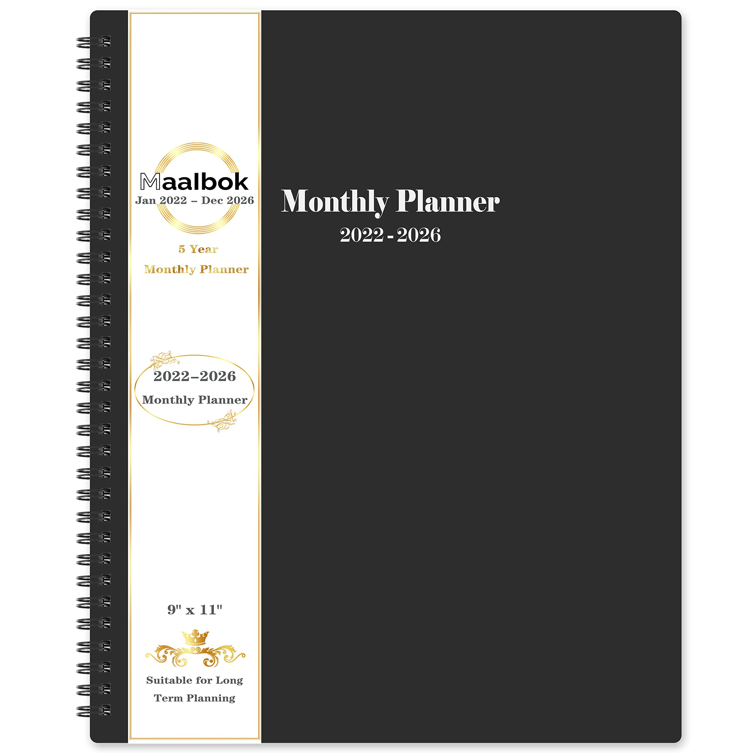 2025-2030 Monthly Planner/Calendar - Jul 2025 - Jun 2030, 5 Year Monthly Planner with Tabs & Celebrity Quotes, 9" x 11", Famous Quotes, Two-Side Pocket, Suitable for Long-Term Planning, Black
