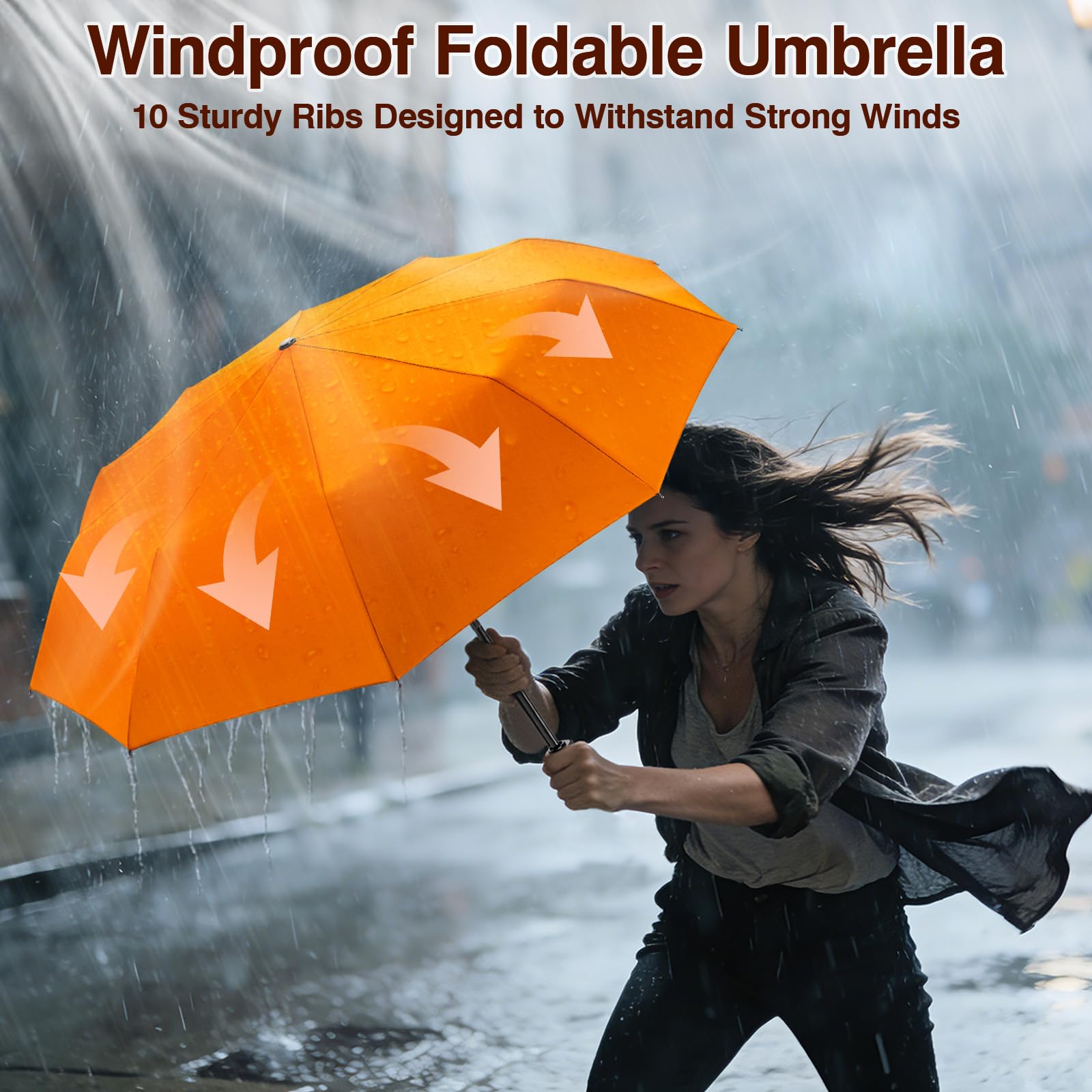 ZOMAKE Small Travel Umbrella Compact Portable Collapsible Umbrellas for Rain, Windproof, Automatic Lightweight Paraguas for Women, Men(Orange)