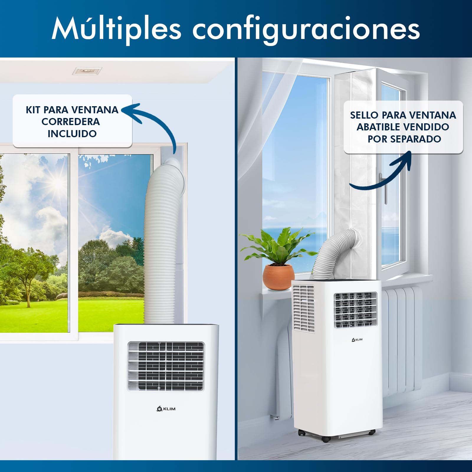 KLIM K9000 - Aire acondicionado portátil 3 en 1 - Nuevo - Con función deshumidificador, ventilador y modo refrigeración - Mando a distancia - AC portátil de 9000 BTU