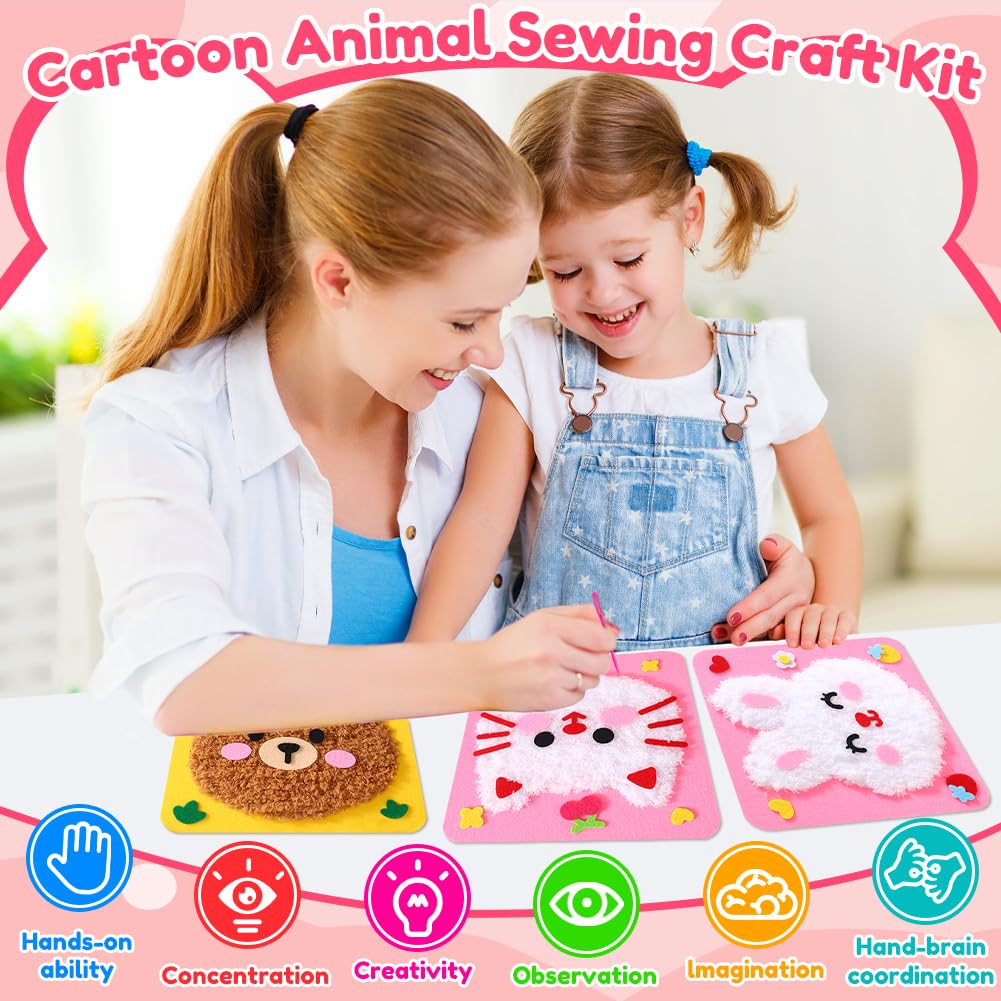 Jadyon 3PCS DIY Embroidery Doll Set, Cartoon Animal Sewing Craft Kit - Image 2